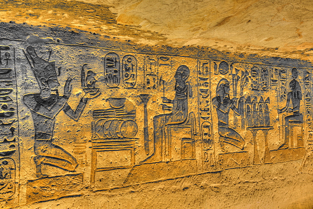 Sunken Relief, Lateral Chamber, Ramses II Temple, UNESCO World Heritage Site, Abu Simbel, Nubia, Egypt, North Africa, Africa