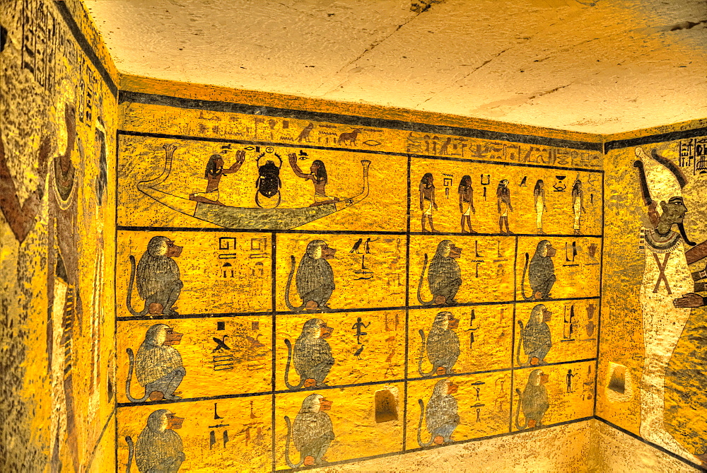 Baboons, West Wall Mural, Tomb of Tutankhamun, KV62, Valley of the Kings, UNESCO World Heritage Site, Luxor, Thebes, Egypt, North Africa, Africa