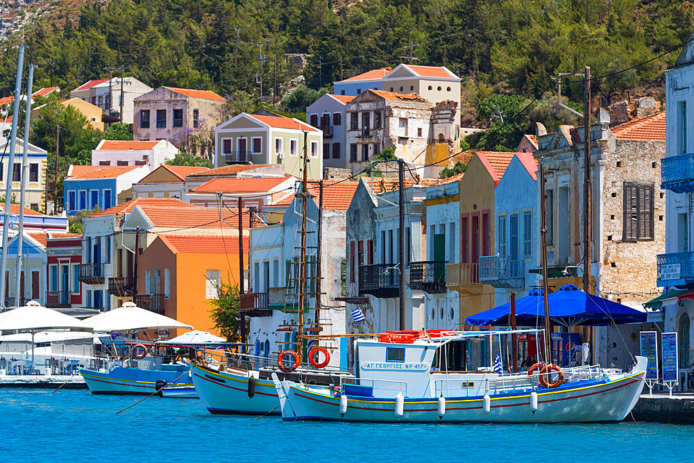 Boats in Harbor, Kastellorizo (Megisti) Island, Dodecanese Group, Greek Islands, Greece, Europe