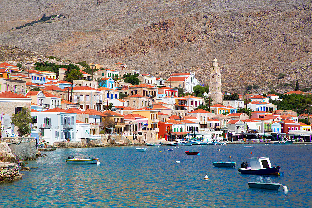 Fishing boats, Emborio Harbor, Halki (Chalki) Island, Dodecanese Group, Greek Islands, Greece, Europe