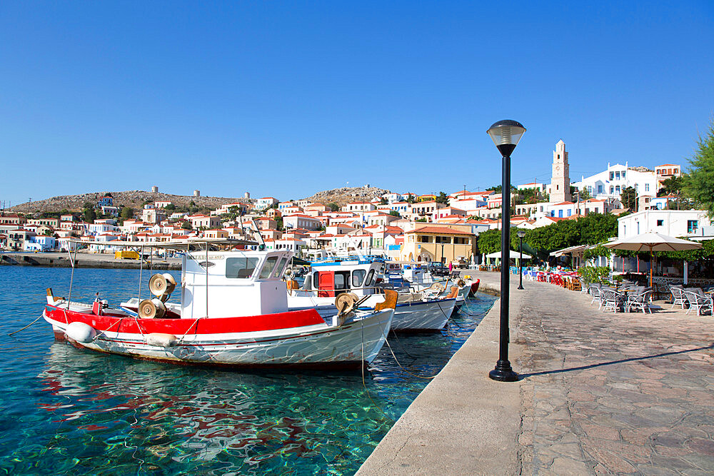 Fishing boats, Emborio Harbor, Halki (Chalki) Island, Dodecanese Group, Greek Islands, Greece, Europe