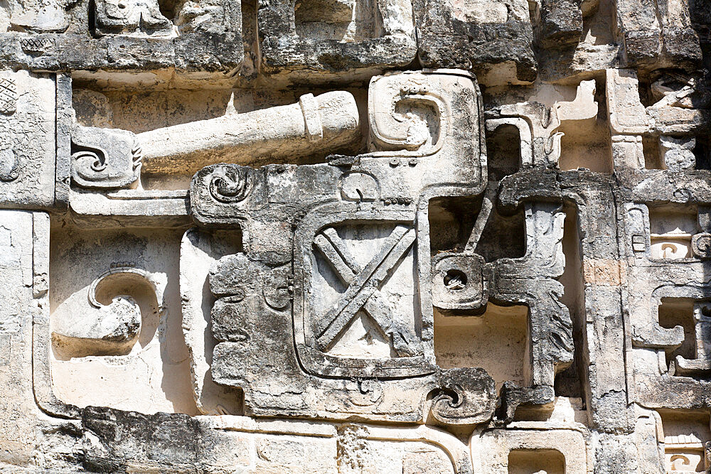 Stucco Designs, Structure II, Mayan Ruins, Hormiguero Archaeological Zone, Rio Bec Style, Campeche State, Mexico, North America