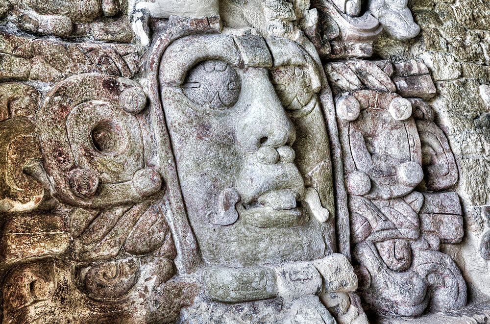 Kinich Ahau, Stone Sun Faces, Mayan Ruins, Kohunlich Archaeological Zone, Quintana Roo, Mexico, North America