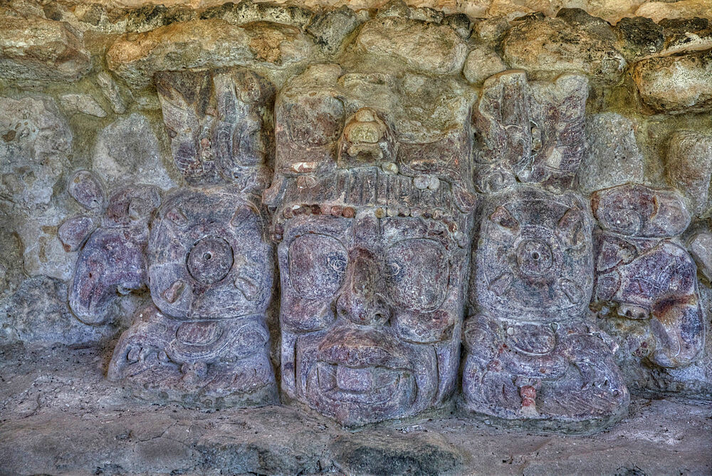 Stucco Mask, Sun God Representing the Sunset, Edzna Archaeological Zone, Campeche State, Mexico, North America