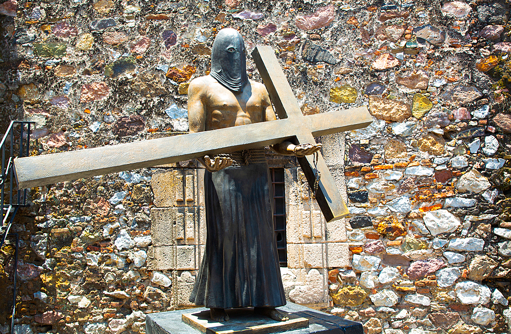 Religious Statue of penitent, Ex-Convent of San Bernardino de Siena, Taxco, Guerrero, Mexico, North America