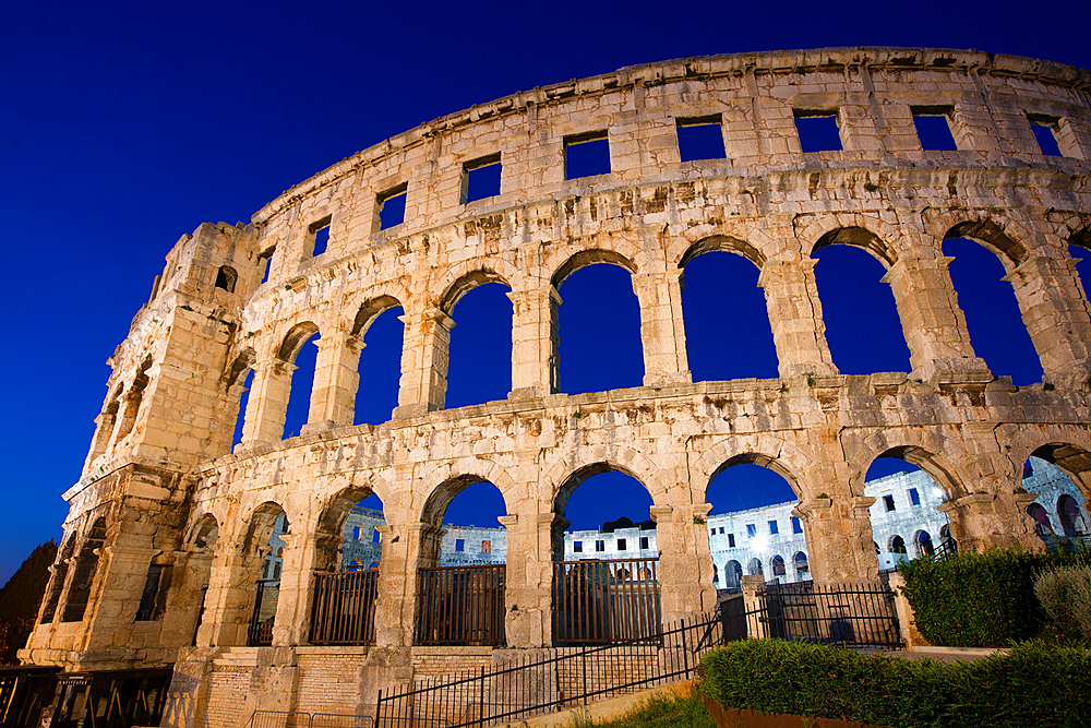 Evening, Pula Arena, Roman Amphitheater, constructed between 27 BC and 68 AD, Pula, Croatia, Europe