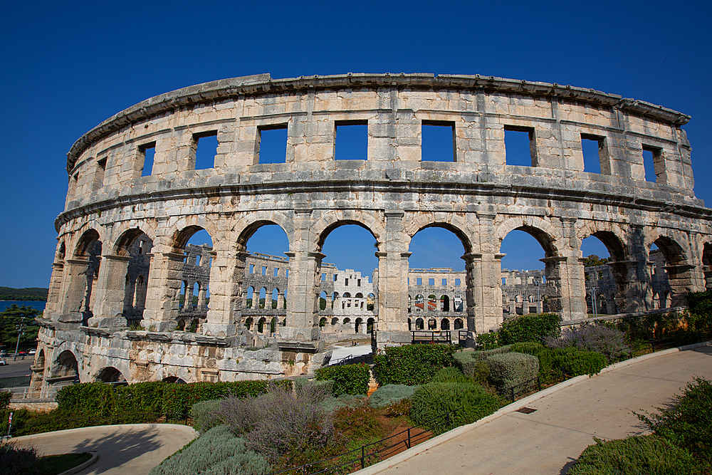 Pula Arena, Roman Amphitheater, constructed between 27 BC and 68 AD, Pula, Croatia, Europe