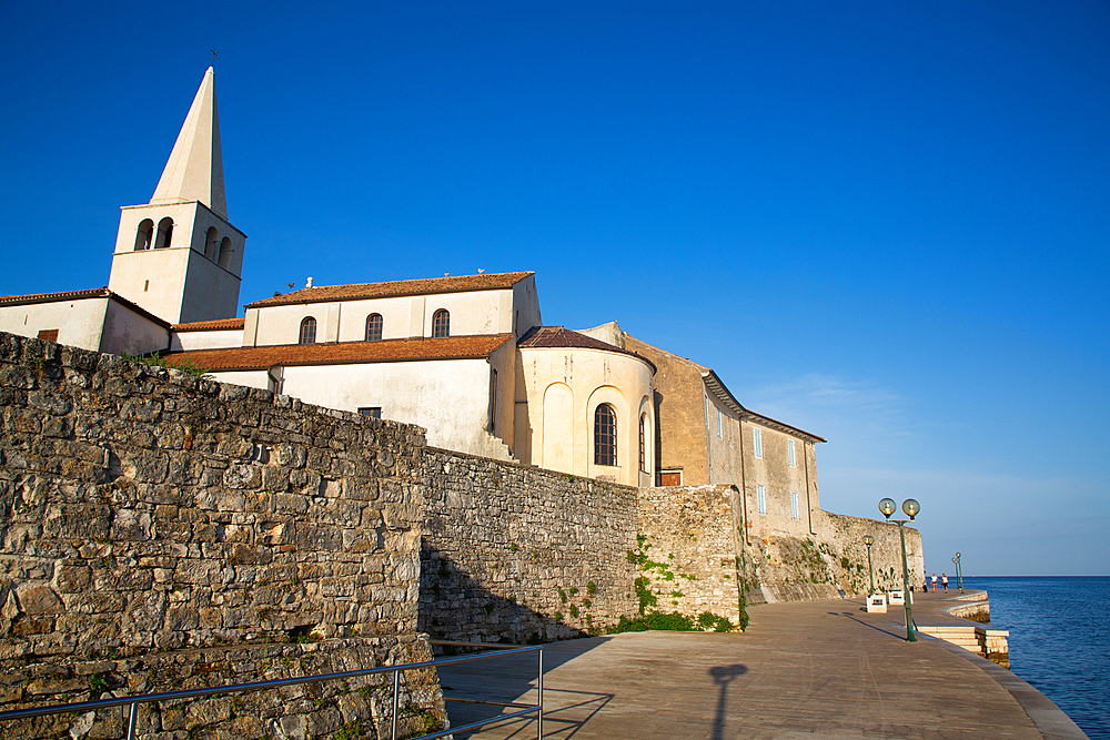 Tower of Euphrasian Basilica, Walkway around the Perimeter of Old Town, Porec, Croatia, Europe