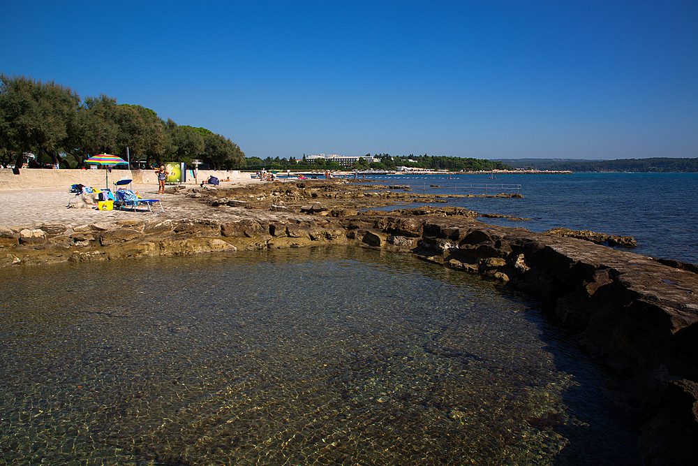 People and Seaside Swimming Area, Old Town, Novigrad, Croatia, Europe