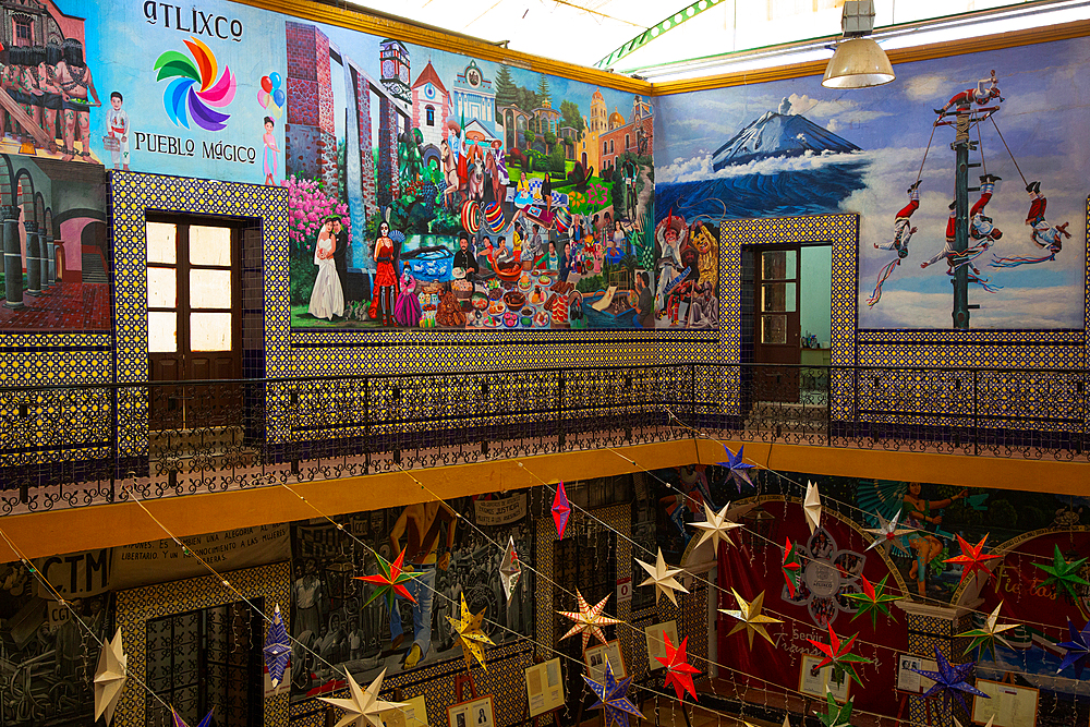 Interior, Municipal Palace, 17th century, with Frescoes, Atlixco, Pueblos Magicos, Puebla State, Mexico, North America