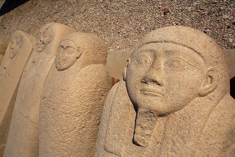 Tops, Stone Sarcophagi, Temple of Hathor, Dendera, Qena, Egypt, North Africa, Africa