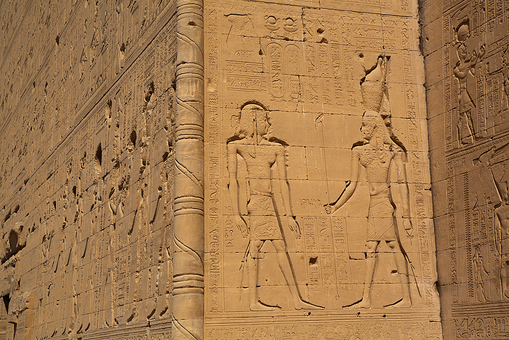 Exterior Reliefs, Temple of Hathor, Dendera, Qena, Egypt, North Africa, Africa