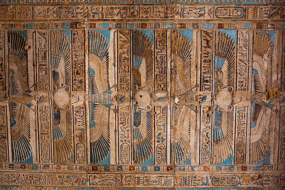 Ceiling Reliefs, Vestibule, Temple of Hathor, Dendera, Qena, Egypt, North Africa, Africa