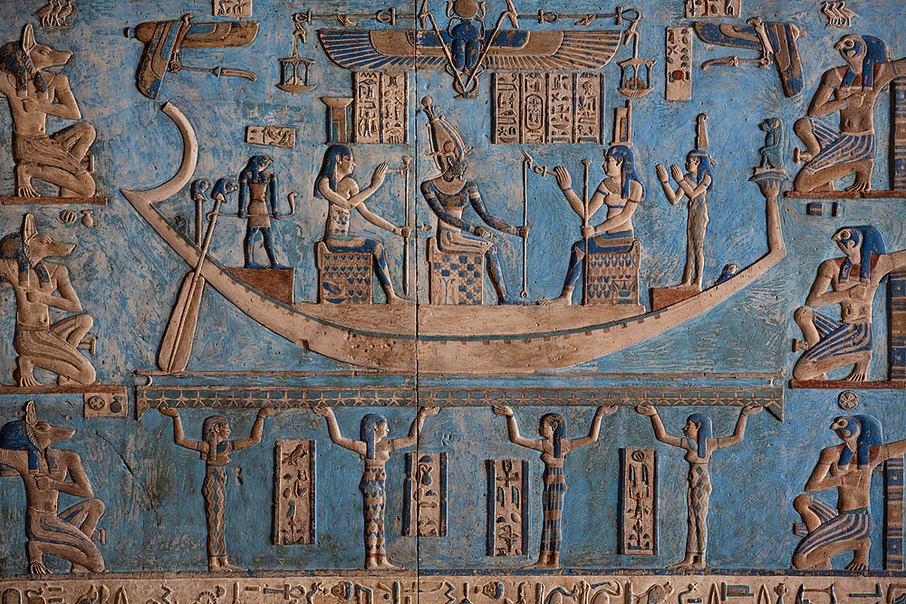 Ceiling Reliefs, Vestibule, Temple of Hathor, Dendera, Qena, Egypt, North Africa, Africa