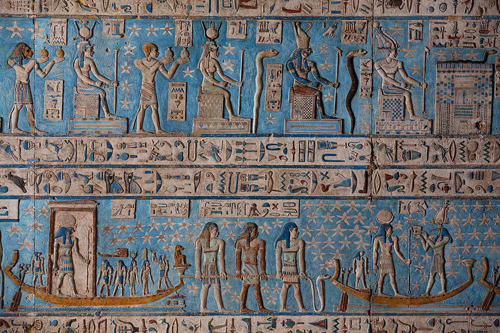 Ceiling Reliefs, Vestibule, Temple of Hathor, Dendera, Qena, Egypt, North Africa, Africa