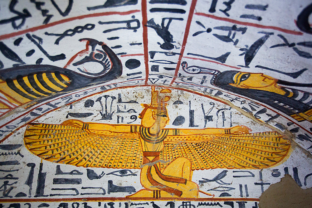 Wall painting of the Goddess Isis, Tomb of Nebenmaat, TT219, Deir el-Medina Tombs (Worker Tombs), Thebes, UNESCO World Heritage Site, Luxor, Egypt, North Africa, Africa