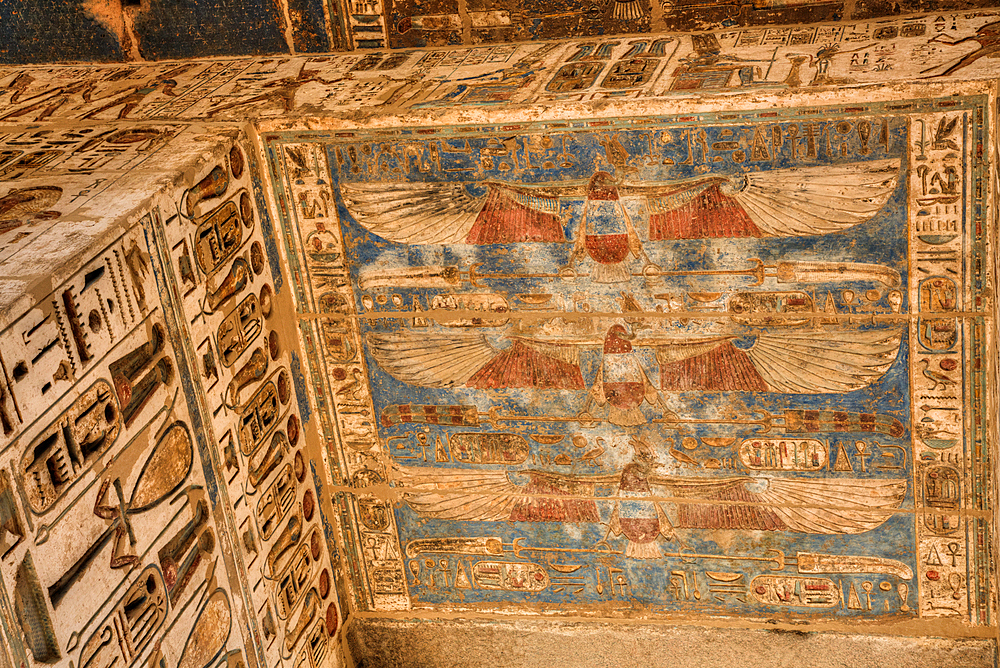 Goddess Nekhbet, Door Ceiling, Medinet Habu, Mortuary Temple of Ramesses III, 1187-56 BCE, Ancient Thebes, UNESCO World Heritage Site, Luxor, Egypt, North Africa, Africa