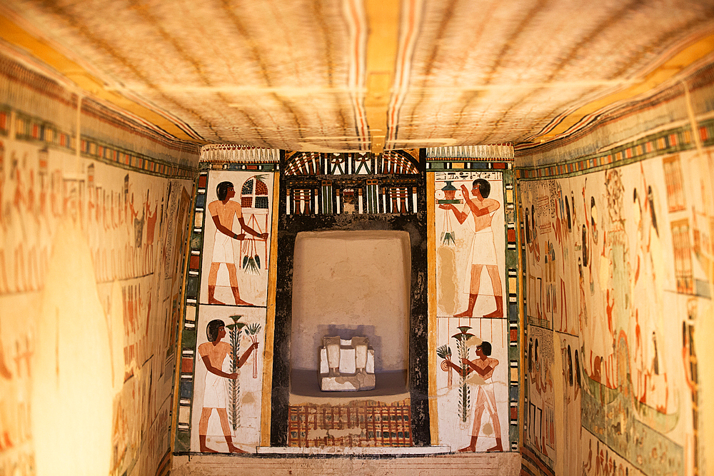 The Longitudinal Chamber, Tomb of Menna, TT69, Tombs of the Nobles, Ancient Thebes, UNESCO World Heritage Site, Luxor, Egypt, North Africa, Africa