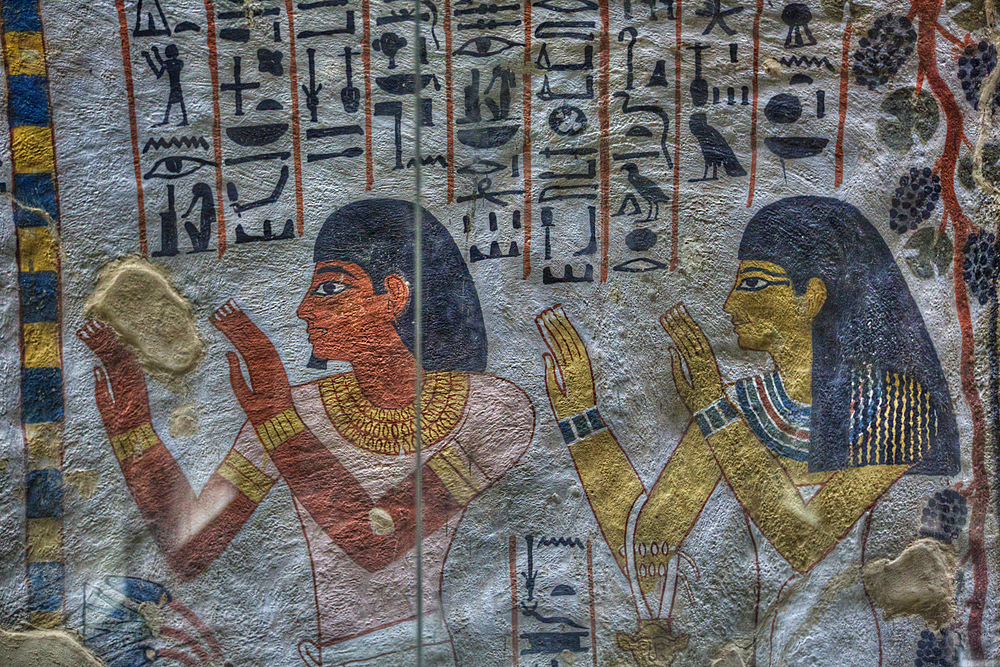 Image of Sennefer on left, Tomb of Sennefer, TT96, Tombs of the Nobles, Ancient Thebes, UNESCO World Heritage Site, Luxor, Egypt, North Africa, Africa