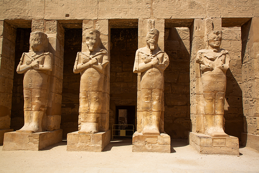 Statues of Rameses III as Osiris, Temple of Rameses III, Karnak Temple Complex, UNESCO World Heritage Site, Luxor, Egypt, North Africa, Africa