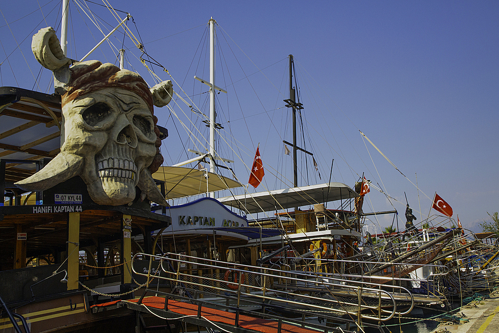 Pirate Skull Figure, Boat, Antalya Kaleici Marina, Antalya, Antalya Province, Turkey