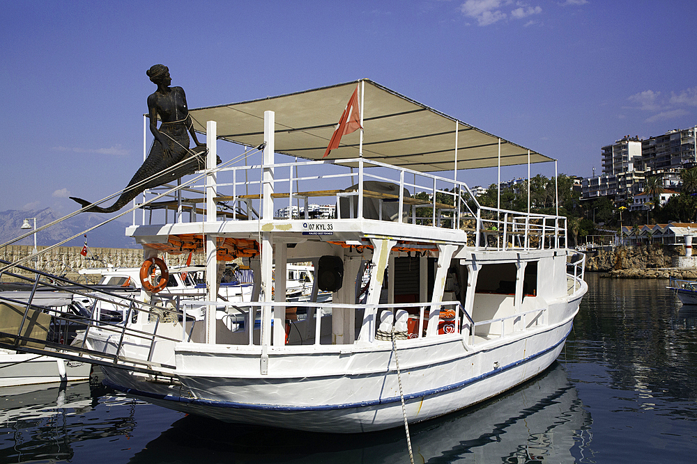 Mermaid Figure, Boat, Antalya Kaleici Marina, Antalya, Antalya Province, Turkey