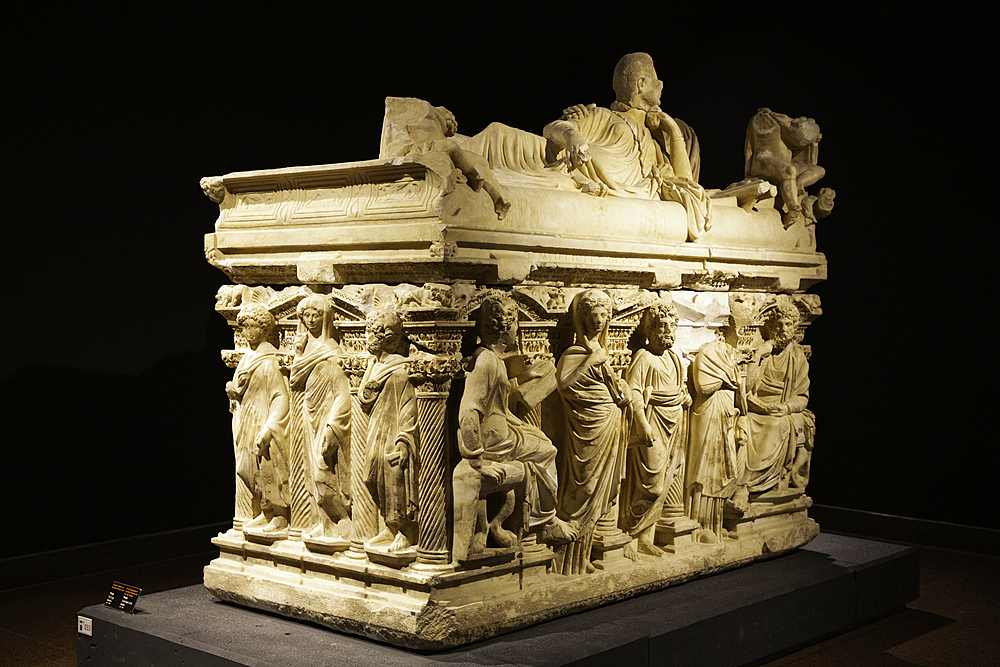Marble Sarcphagus of Domitas Lulianus and Domita Philiska, 2nd Century AD, Found in Perge, Antalya Archaeological Museum, Antalya, Turkey
