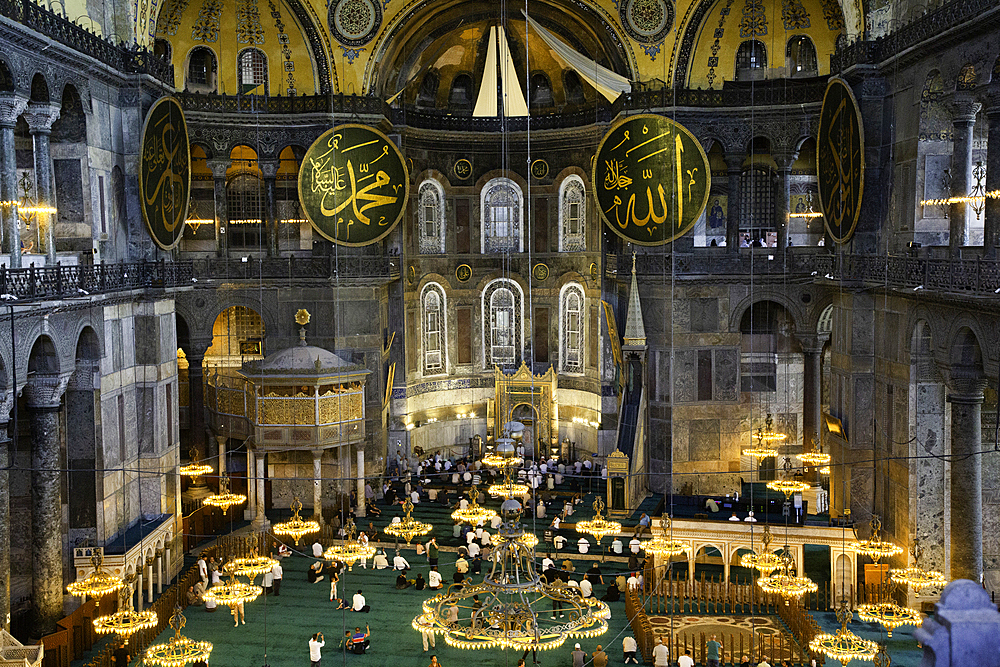 Prayer Time, Interior, Hagia Sophia Grand Mosque, Sultanahmet, Istanbul, Turkey