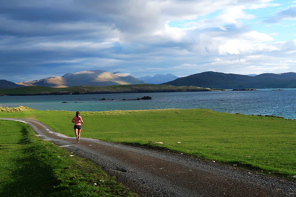Trail runner near Balnakeil Bay, Sutherland, Highlands, Scotland, United Kingdom