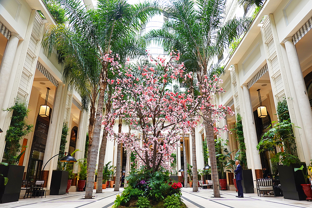 Courtyard of the Hotel de Paris, one of the world's most exclusive hotels, Monte Carlo, Monaco