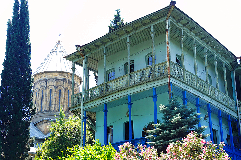 Architecture in central Tbilisi, the capital city of Georgia, encompasses Eastern Orthodox churches, ornate art nouveau buildings, mosques, Soviet Modernist structures, and contemporary designs