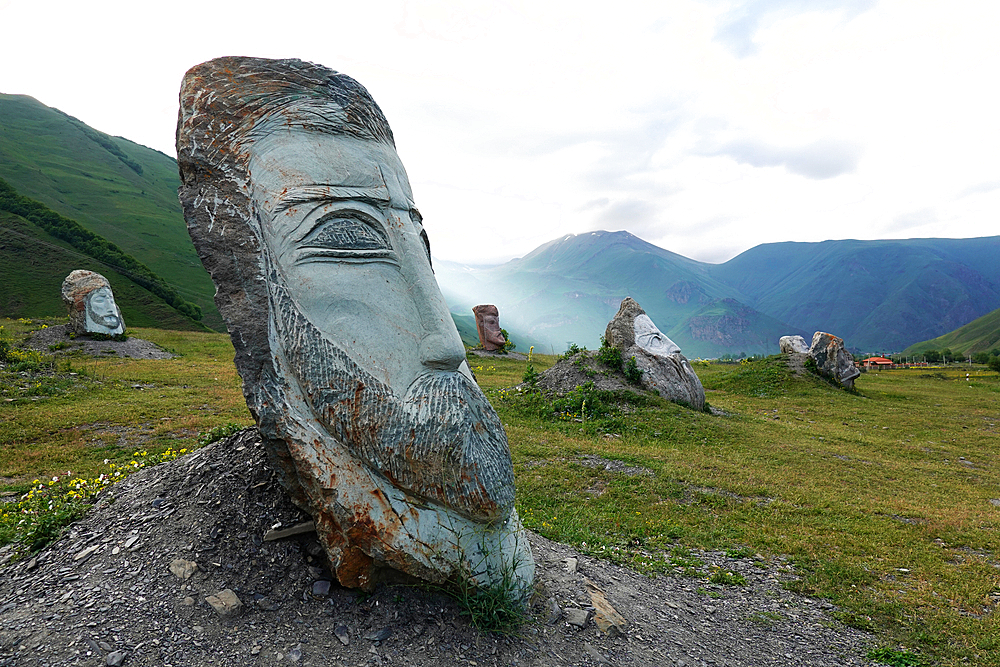 Mountain landscape with stone circle, Upper Khevsureti region, Georgia