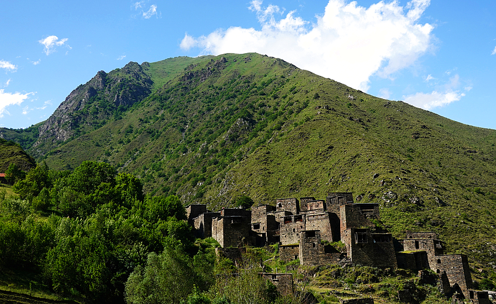 Shatili, a historic highland village in Georgia, near the border with Chechnya on the northern slope of the Greater Caucasus mountains, in the historical Georgian province of Upper Khevsureti.