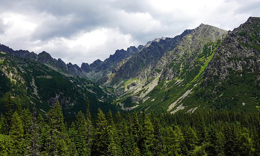 Mountain scenery in the High Tatras above the resort town of Štrbské Pleso, Tatra National Park, one of the nine national parks in Slovakia situated in North-Central Slovakia