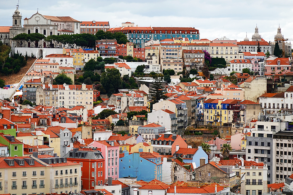 Architecture and street scenery in the Alfama district, central Lisbon, Portugal