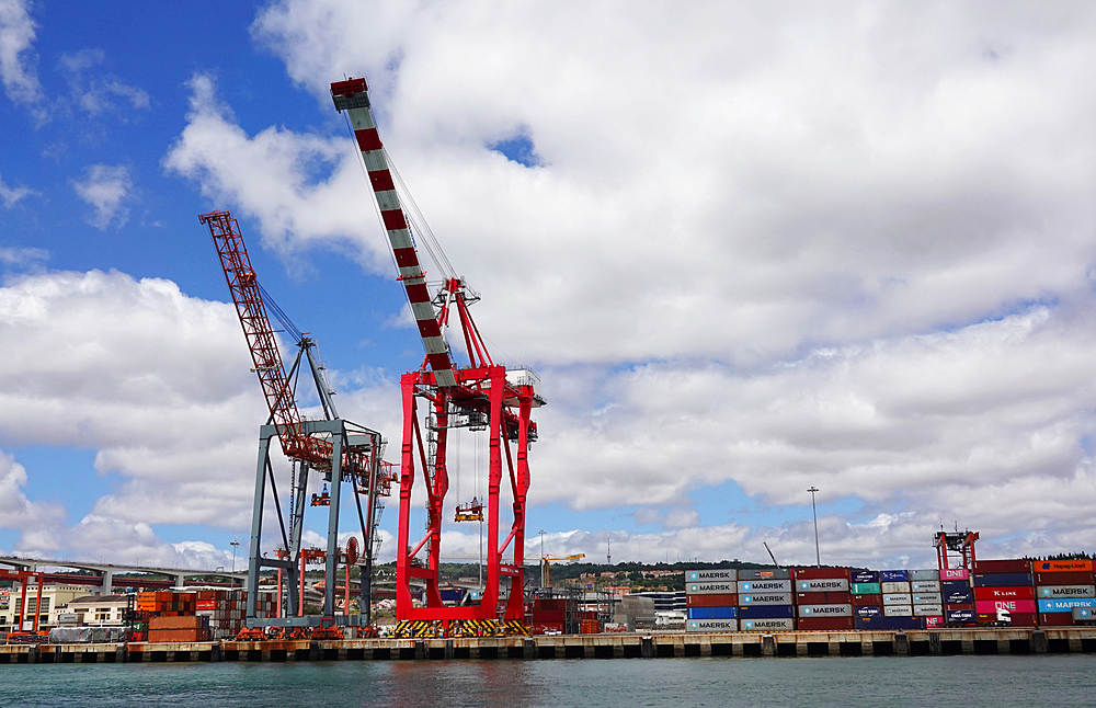 The container port of Lisbon on the Tagus river, Lisbon, Portugal