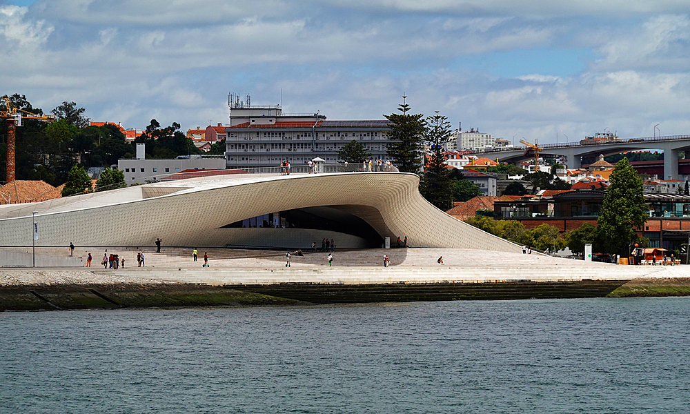 Architecture, street scenery and the Tagus river in central Lisbon, Portugal