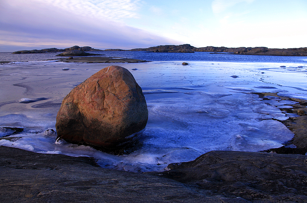 Winter sea ice on the shore on the island of Hono, near Gothenburg, Sweden, Scandinavia, Europe