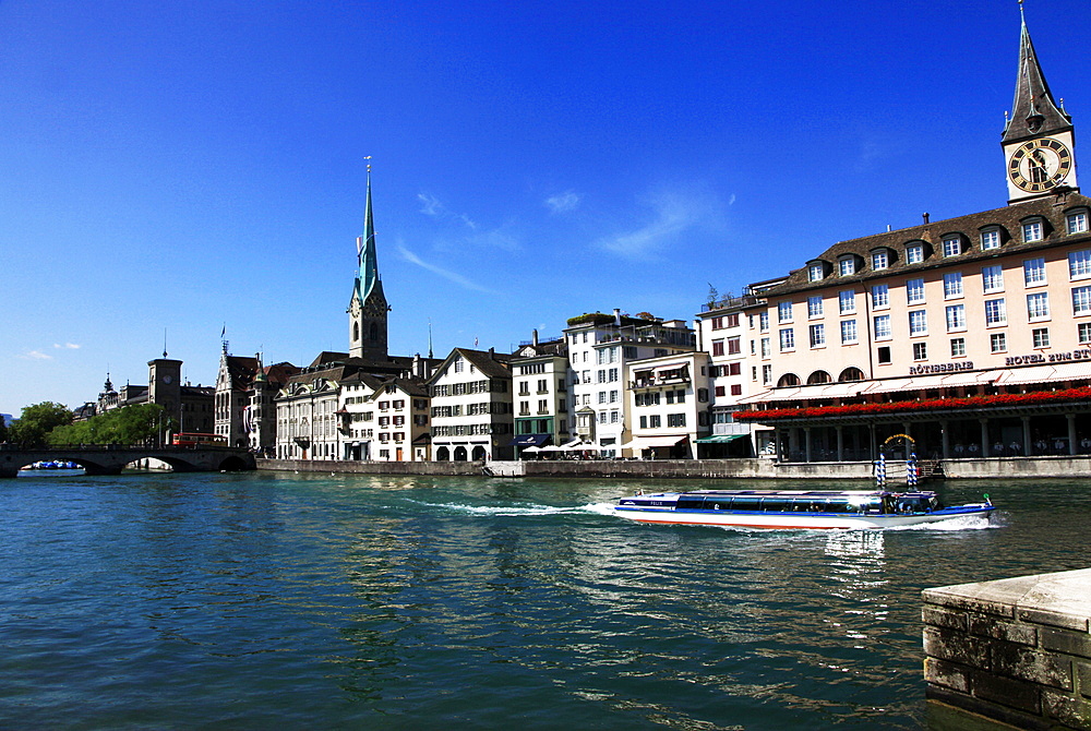 Waterway in central Zurich, Switzerland, Europe