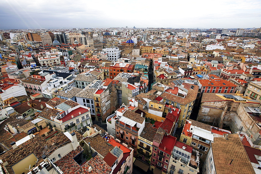 Central Valencia from the tower of the Metropolitan Cathedral Basilica of the Assumption of Our Lady of Valencia, Valencia, Spain, Europe