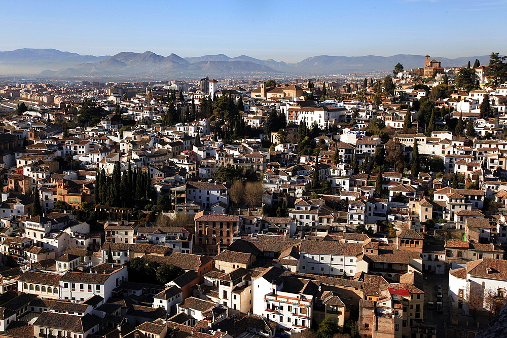 Looking across the rooftops of Granada, Andalusia, Spain, Europe