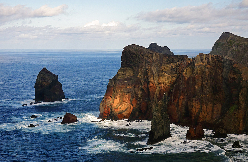 The dramatic sea cliffs of the Sao Lourenco peninsula, eastern Madeira, Portugal, Atlantic Ocean, Europe