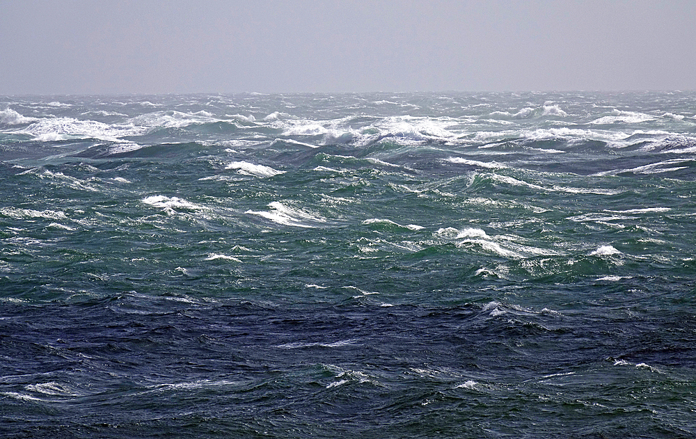 Portland tide race in a Force 8 gale off Portland Bill, Dorset, England, United Kingdom, Europe