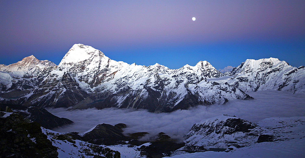 Makalu and Chamlang from Mera Peak, Khumbu, Himalayas, Nepal, Asia