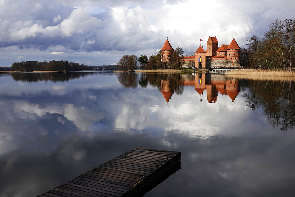 The strategically important Trakai Island Castle, a castle located in Trakai, one of the main centers of the Grand Duchy of Lithuania, on an island in Lake Galve, Lithuania, Europe