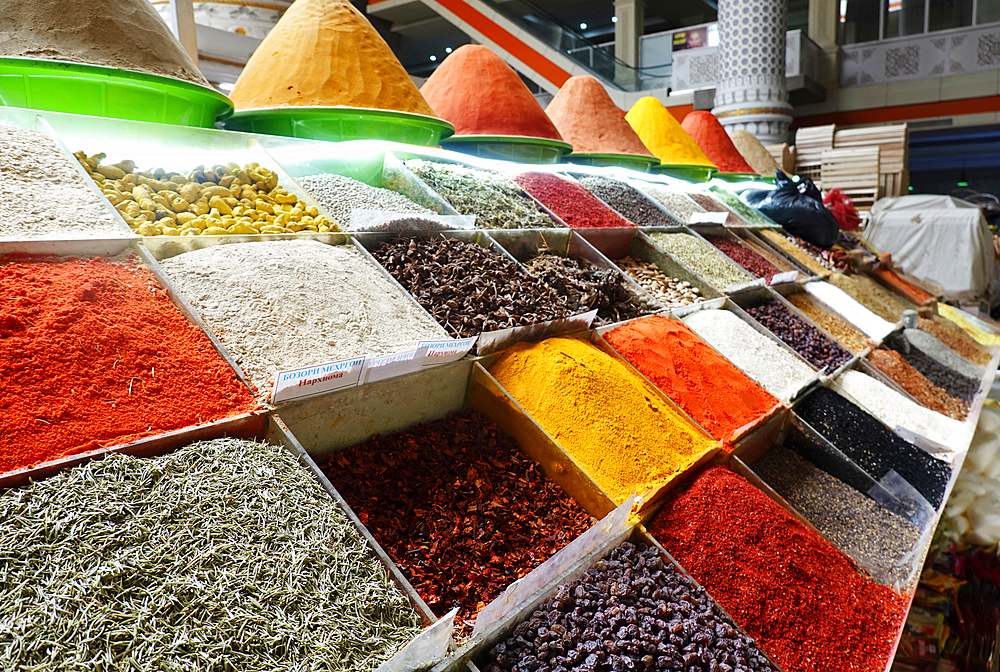 Spices for sale, Central Market, Dushanbe, Tajikistan, Central Asia, Asia