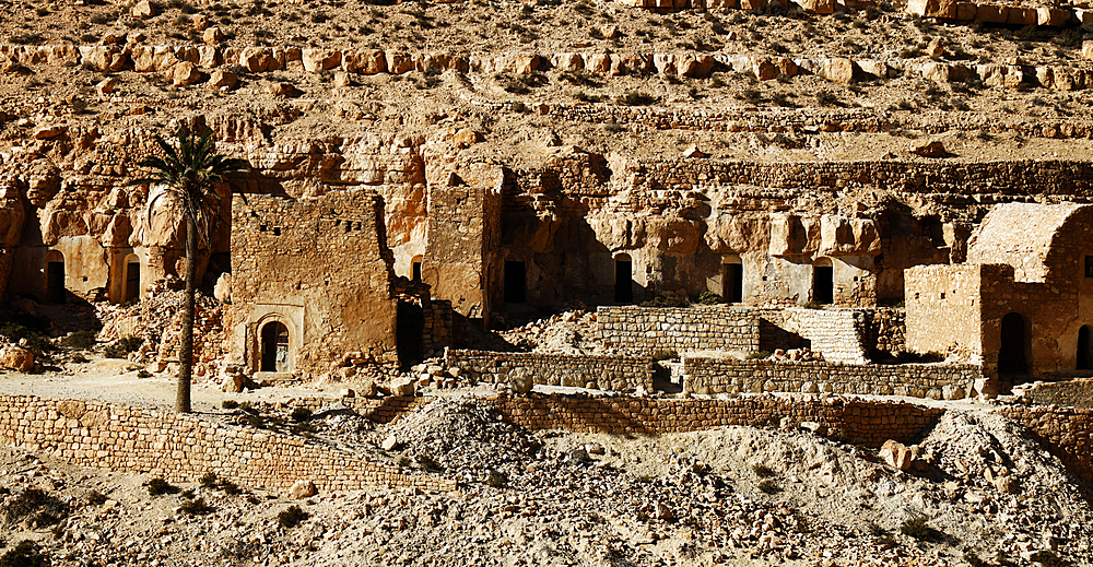 The ruins of Berber troglodyte structures, Tataouine region, southern Tunisia