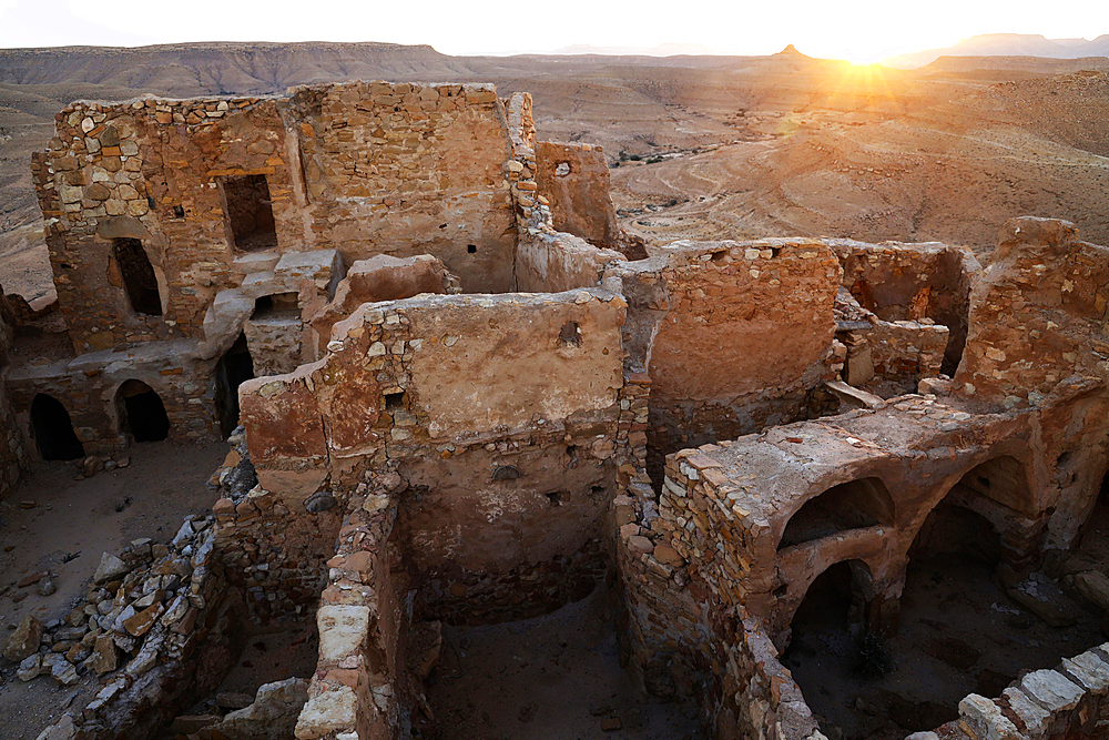 A remote Ksar (fortified granary), Tataouine region, southern Tunisian desert