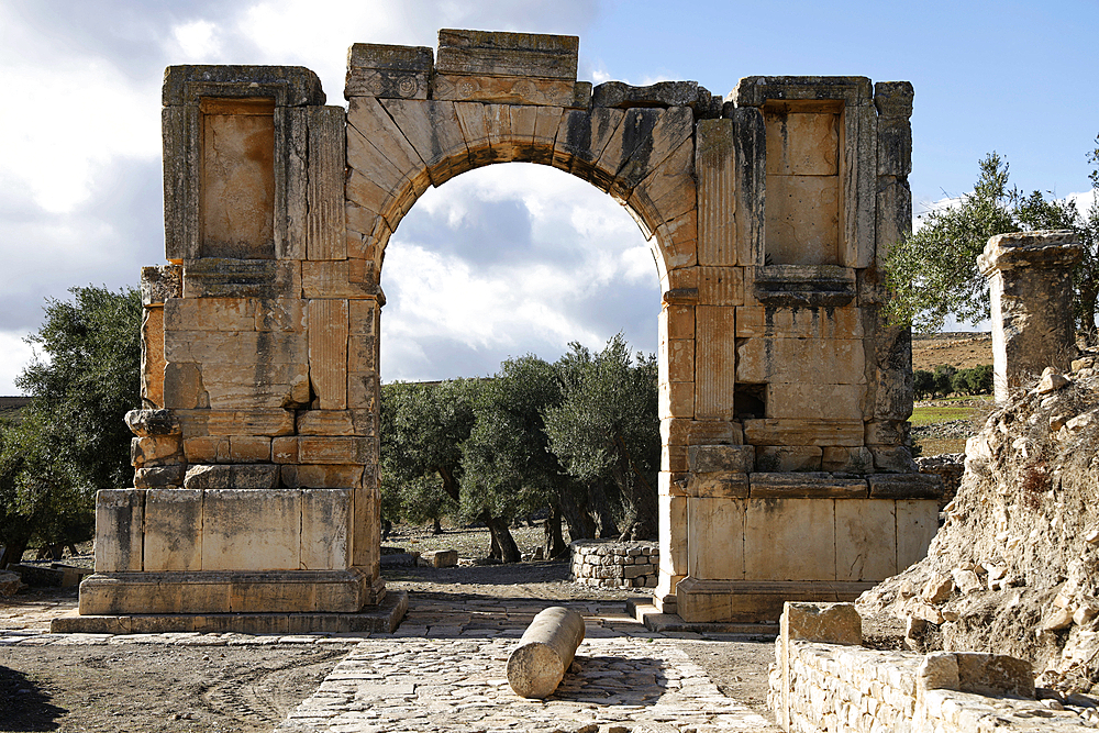 The ruins of the Roman town of Dougga, a UNESCO World Heritage site, valley of Oued Khalled, northwest Tunisia