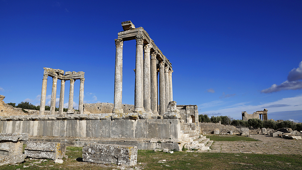 The ruins of the Roman town of Dougga, a UNESCO World Heritage site, valley of Oued Khalled, northwest Tunisia